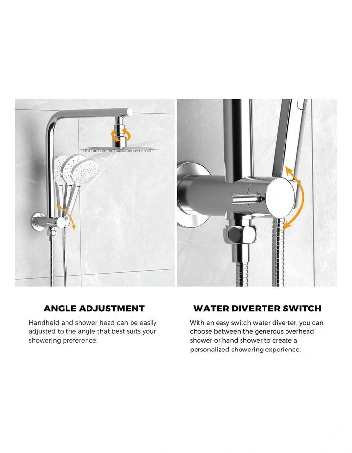 WELS 10 Rain Shower Head Set Round 3-Mode Handheld Shower Gooseneck Chrome image 7