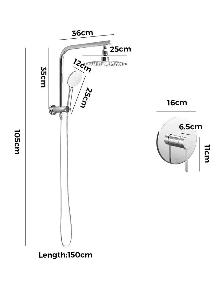 WELS 10 Rain Shower Head Set With Mixer Round 3-Mode Handheld Shower Chrome image 3
