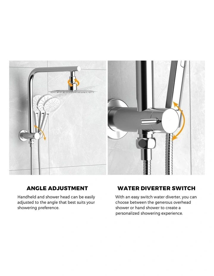 WELS 10 Rain Shower Head Set With Mixer Round 3-Mode Handheld Shower Chrome image 7