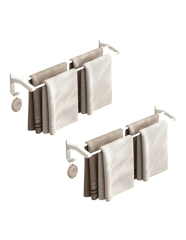 SOGA Double Towel Rails 2 Pack 52cm White with Hooks image 1