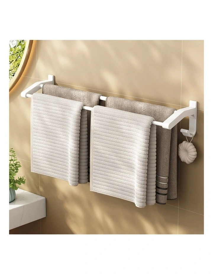 SOGA Double Towel Rails 2 Pack 52cm White with Hooks image 4