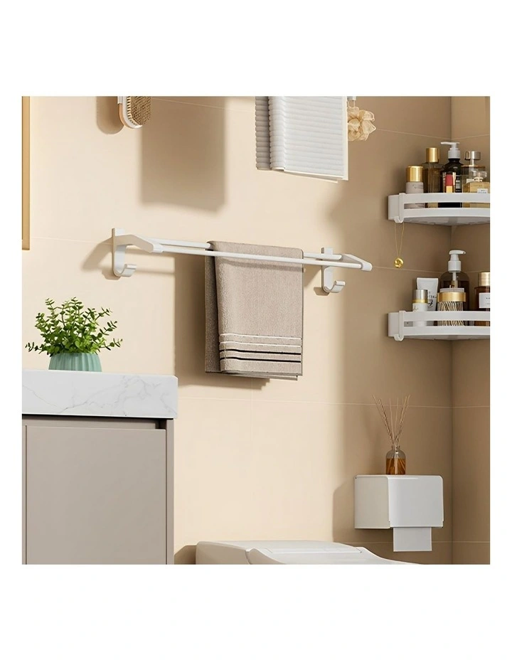 SOGA Double Towel Rails 2 Pack 52cm White with Hooks image 5