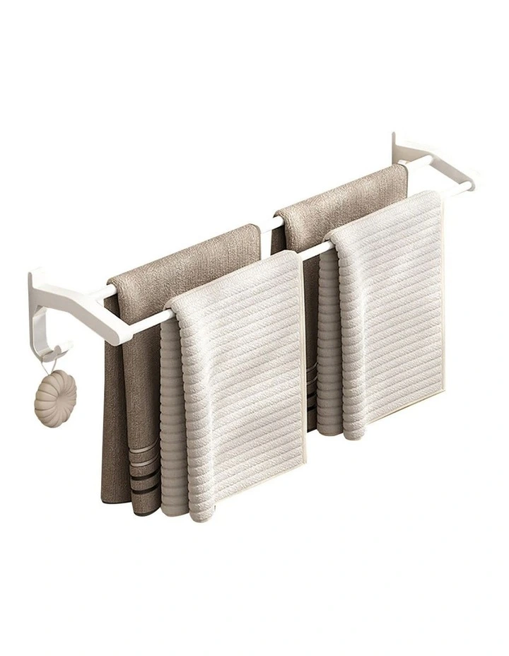 SOGA Double Towel Rail 52cm White with Hooks image 1