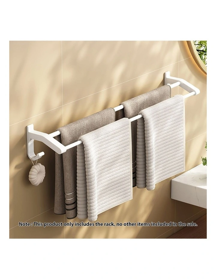 SOGA Double Towel Rail 52cm White with Hooks image 2