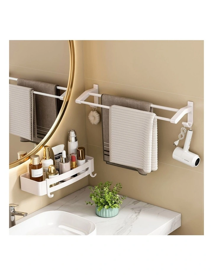 SOGA Double Towel Rail 52cm White with Hooks image 5