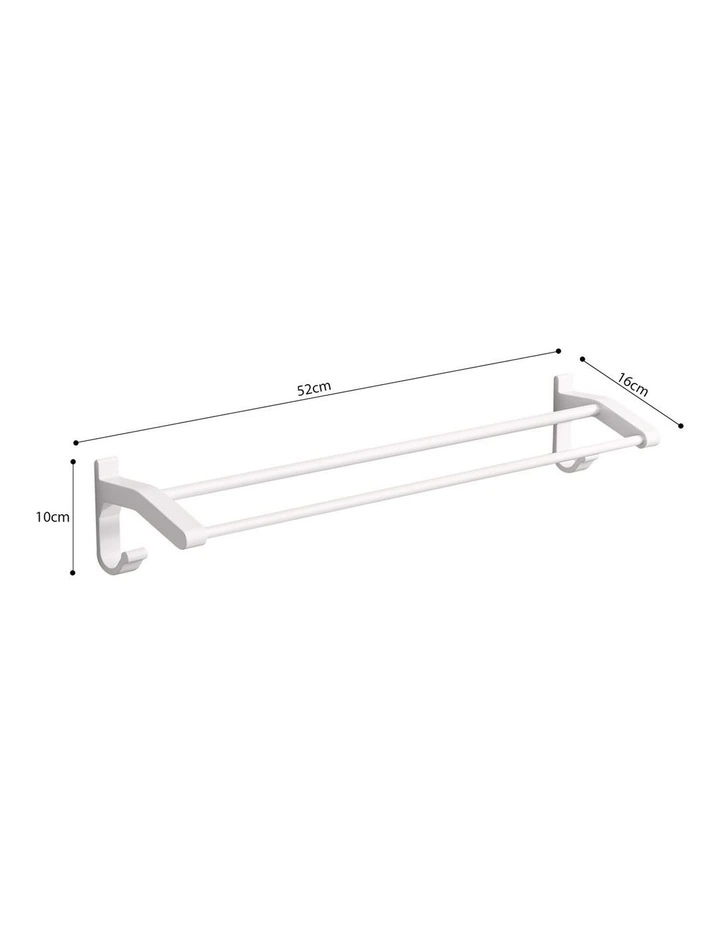 SOGA Double Towel Rail 52cm White with Hooks image 6