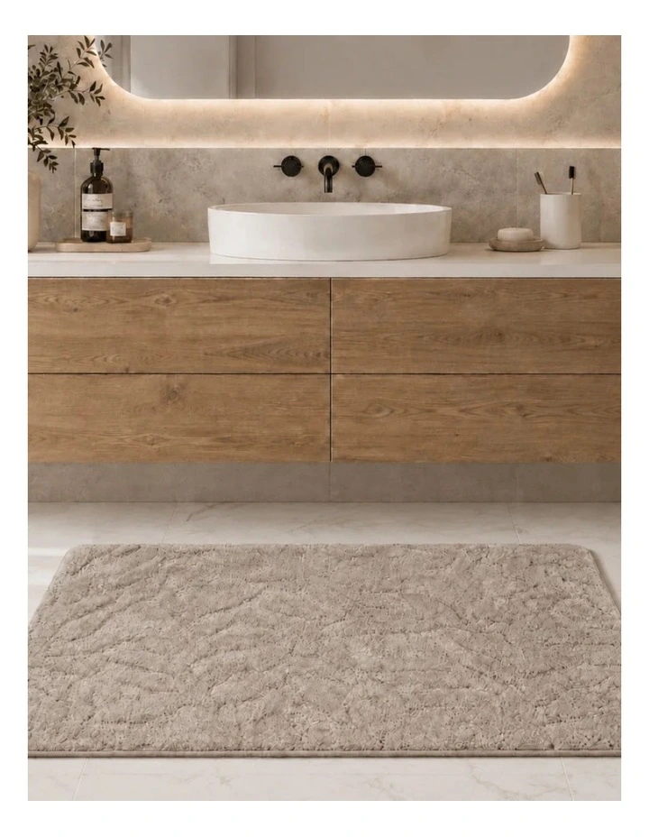 La Grace Home Flora Cushioned Botanical Memory Warm Light Grey Foam Bathmat image 2