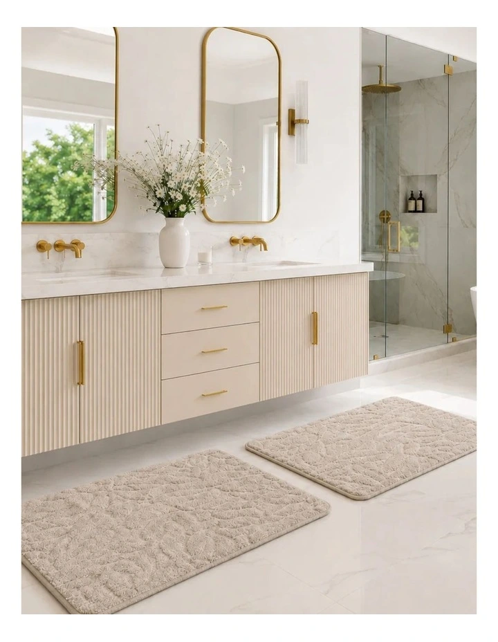 La Grace Home Flora Cushioned Botanical Memory Warm Light Grey Foam Bathmat image 3