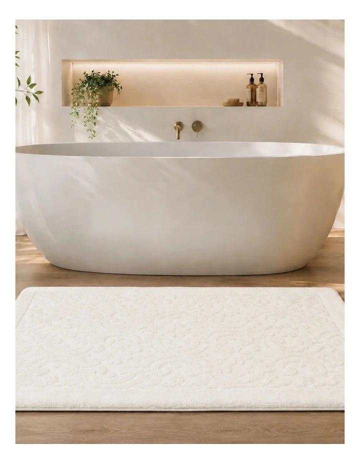 La Grace Home Alice Cushioned Textured Memory Foam Warm Ivory Bathmat image 2