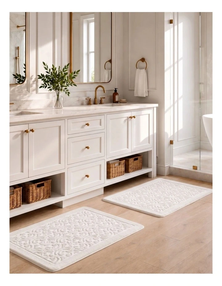 La Grace Home Alice Cushioned Textured Memory Foam Warm Ivory Bathmat image 3