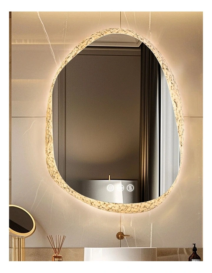 Silver Irregular LED Mirror Backlit Anti Fog Touch Modern Bathroom Style image 5