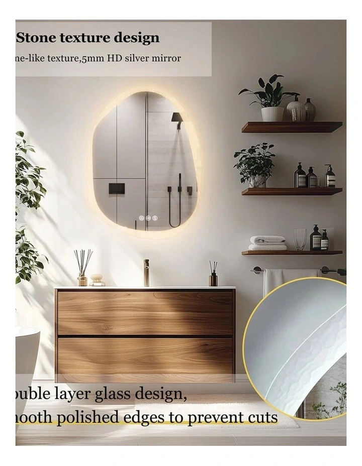 Silver Irregular LED Mirror Backlit Anti Fog Touch Modern Bathroom Style image 6