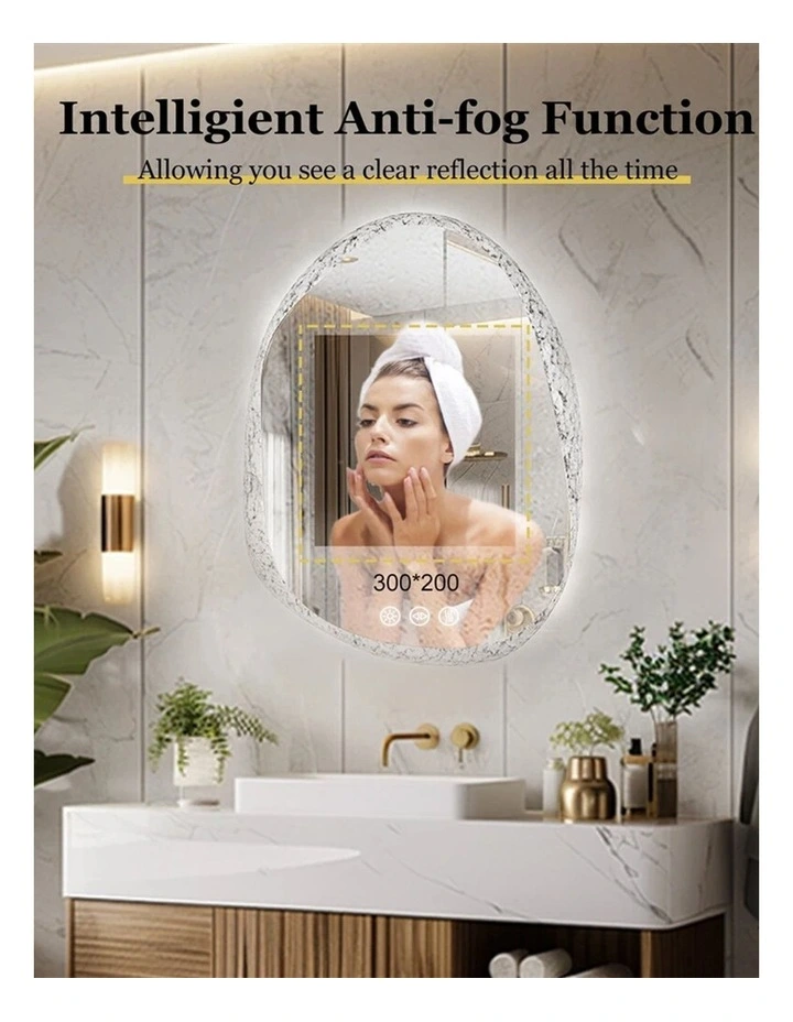 Silver Irregular LED Mirror Backlit Anti Fog Touch Modern Bathroom Style image 7