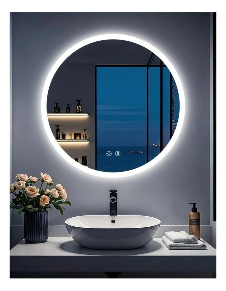 Silver Round Led Bathroom Mirror Anti Fog Dimmable Touch Backlit Design image 3