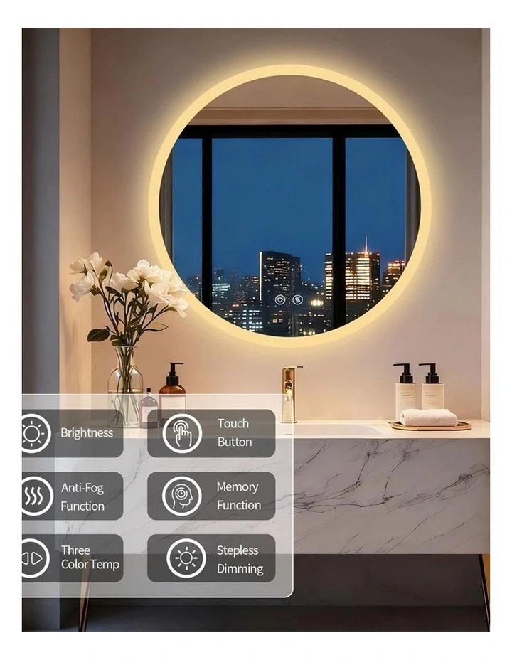 Silver Round Led Bathroom Mirror Anti Fog Dimmable Touch Backlit Design image 4