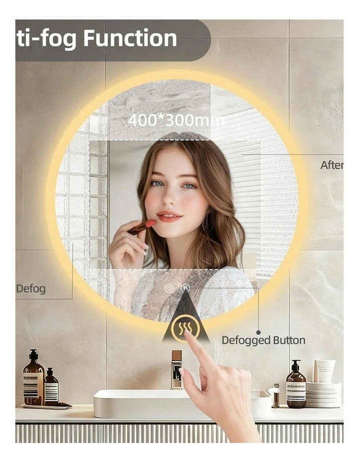 Silver Round Led Bathroom Mirror Anti Fog Dimmable Touch Backlit Design image 5