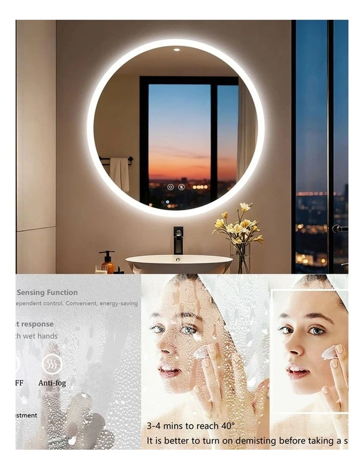 Silver Round Led Bathroom Mirror Anti Fog Dimmable Touch Backlit Design image 6