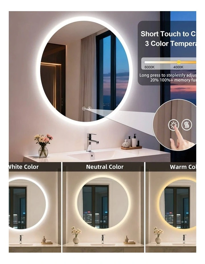 Silver Round Led Bathroom Mirror Anti Fog Dimmable Touch Backlit Design image 7