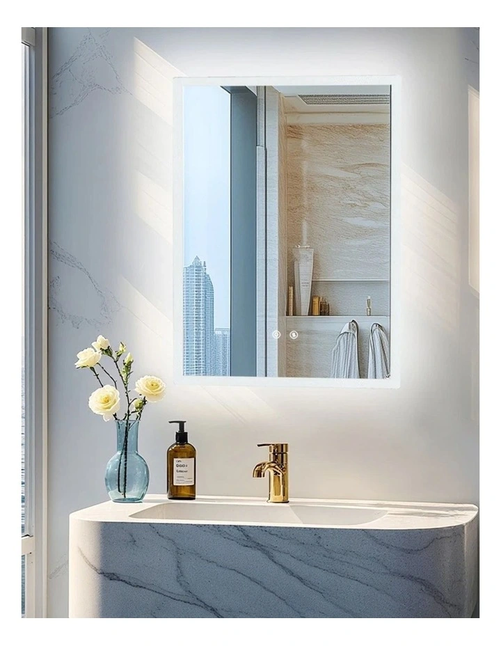 Silver Rectangle LED Bathroom Mirror With Anti-Fog Touch Control 500x600mm image 2