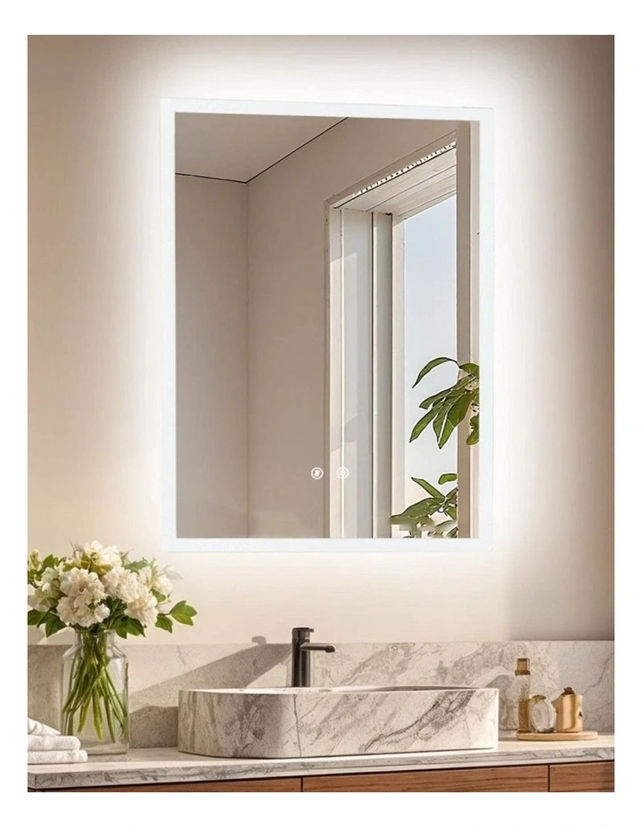 Silver Rectangle LED Bathroom Mirror With Anti-Fog Touch Control 500x600mm image 3