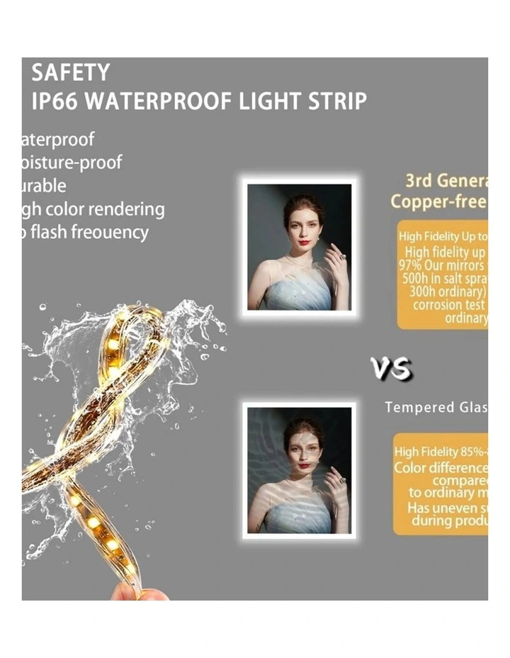 Silver Rectangle LED Bathroom Mirror With Anti-Fog Touch Control 500x600mm image 6