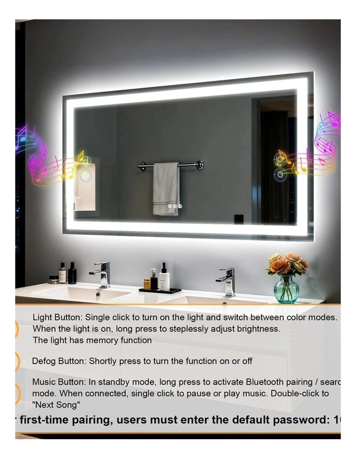 Silver Led Bathroom Mirror Bluetooth Dual Speakers Anti Fog Large Design image 6