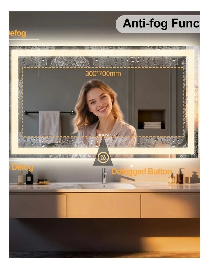 Silver Led Bathroom Mirror Bluetooth Dual Speakers Anti Fog Large Design image 7