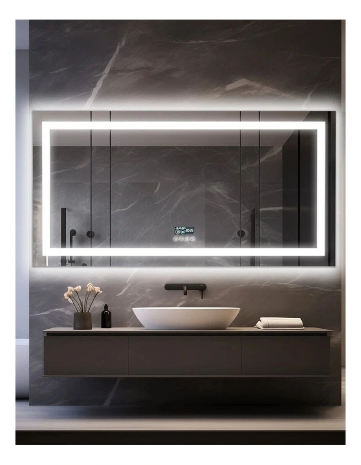 Silver Led Bathroom Mirror Bluetooth Anti Fog Smart Display Wall Mounted image 2