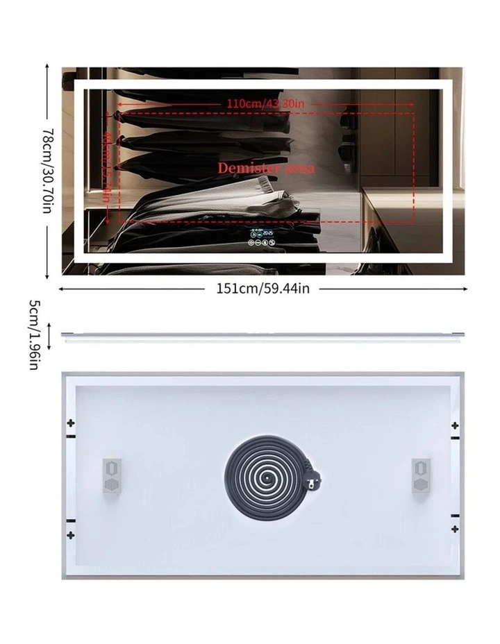 Silver Led Bathroom Mirror Bluetooth Anti Fog Smart Display Wall Mounted image 3