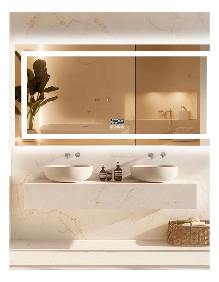 Silver Led Bathroom Mirror Bluetooth Anti Fog Smart Display Wall Mounted image 4