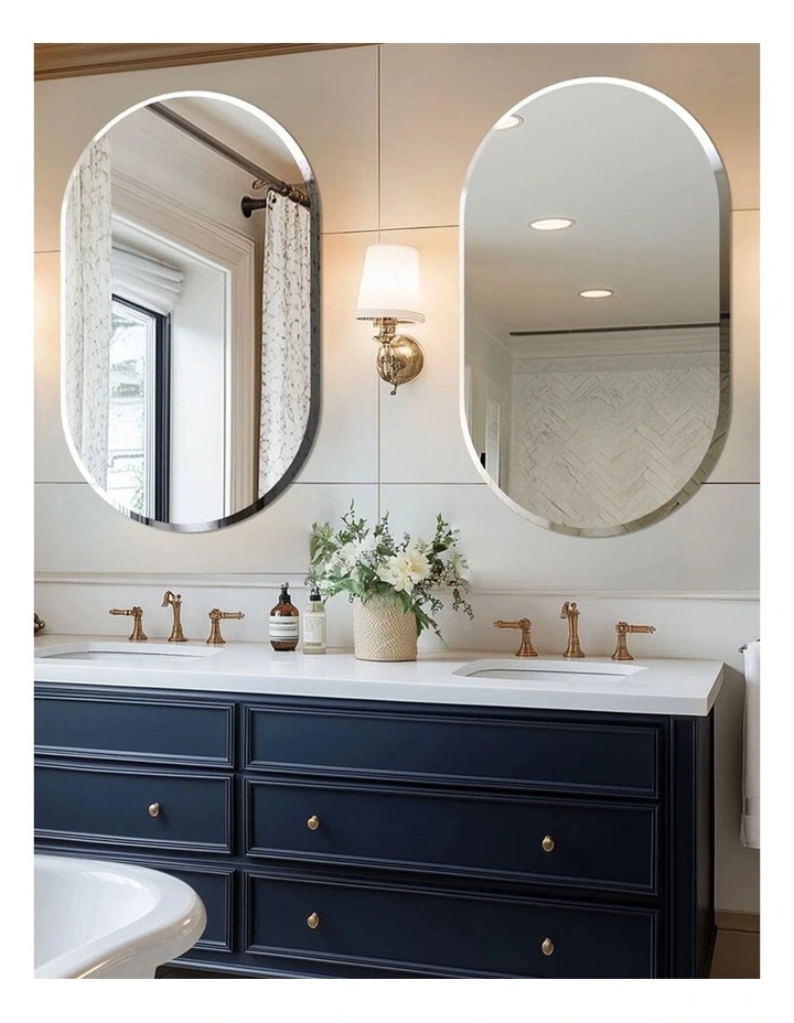 Silver Long Oval Beveled Edge Wall Mirror For Bathroom Or Bedroom 50x80cm image 2