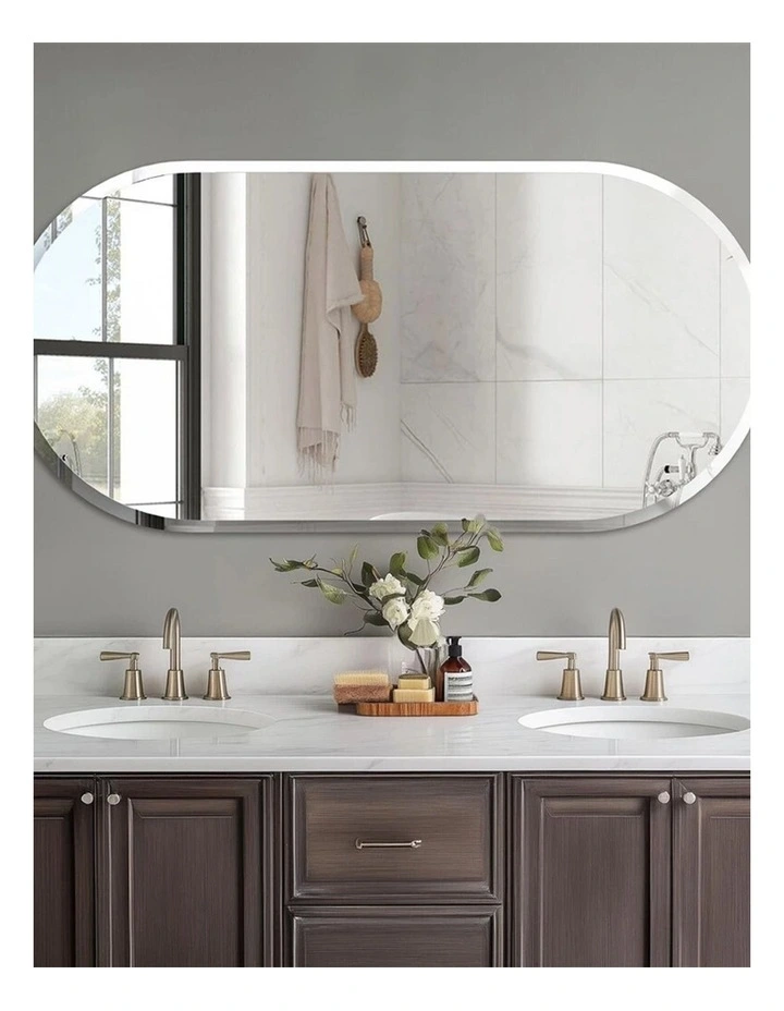 Silver Long Oval Beveled Edge Wall Mirror For Bathroom Or Bedroom 50x80cm image 4