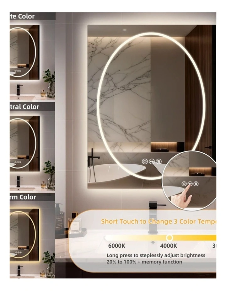 Silver White Led Bathroom Mirror Geometric Design Anti Fog Dimmable Lighted Glass image 4