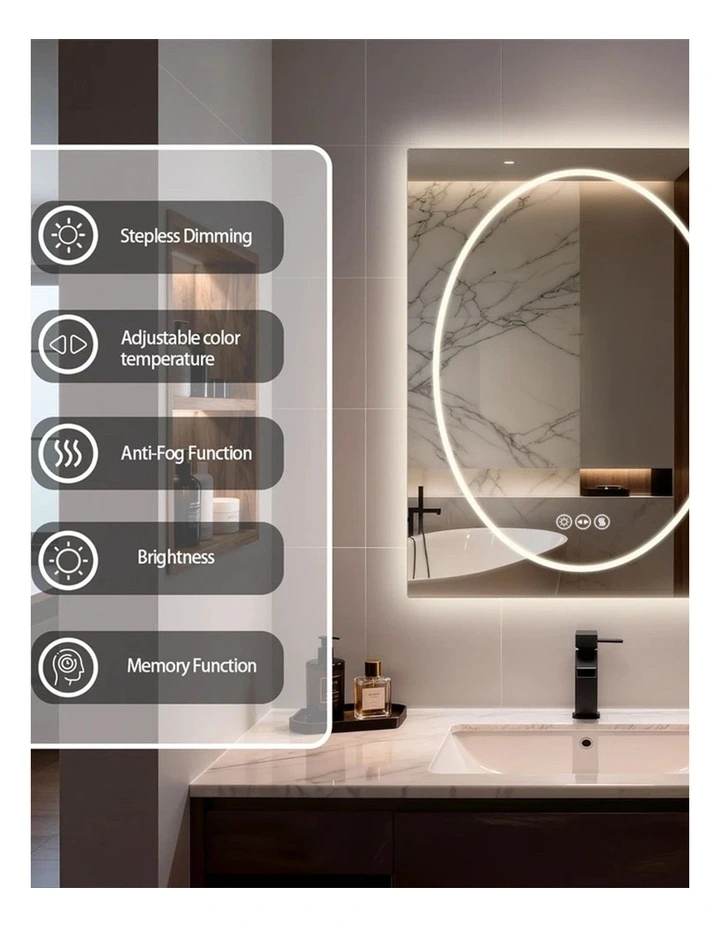 Silver White Led Bathroom Mirror Geometric Design Anti Fog Dimmable Lighted Glass image 5