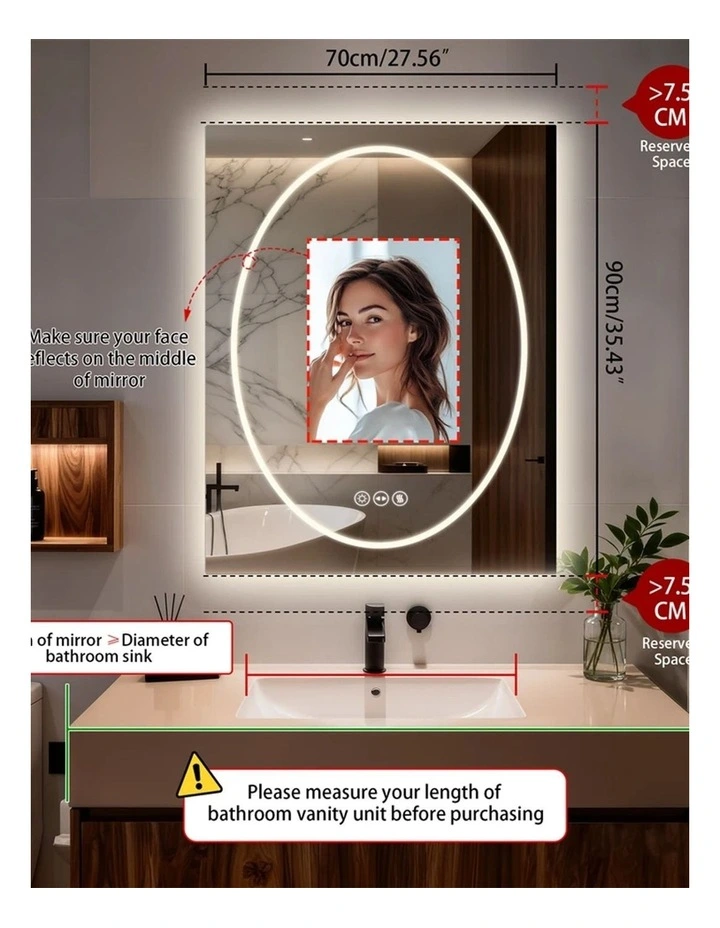 Silver White Led Bathroom Mirror Geometric Design Anti Fog Dimmable Lighted Glass image 6