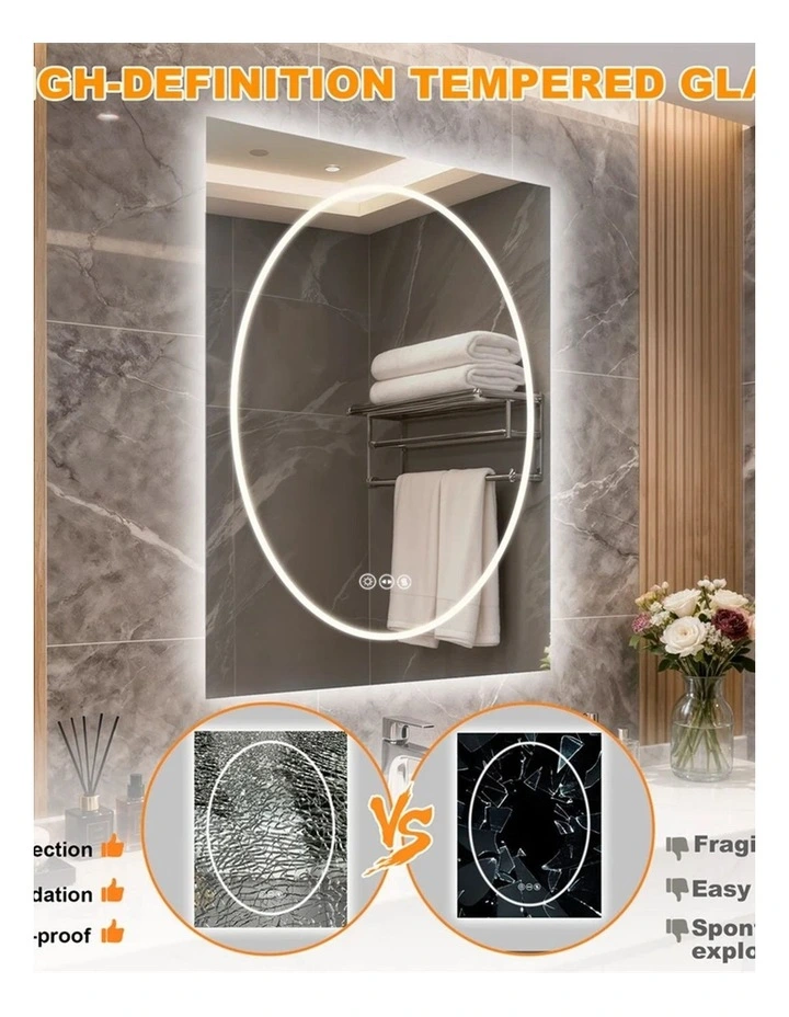 Silver White Led Bathroom Mirror Geometric Design Anti Fog Dimmable Lighted Glass image 7