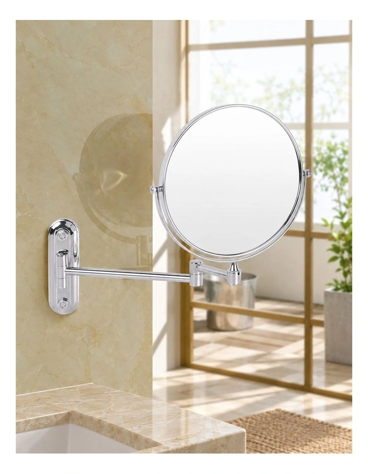 Silver Extendable Wall Mount Double Sided Vanity Mirror Chrome Finish Design image 2