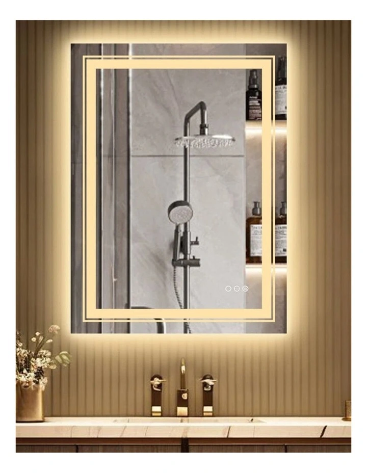 Silver LED Bathroom Mirror Front Backlit Anti Fog 700x900 Design image 3