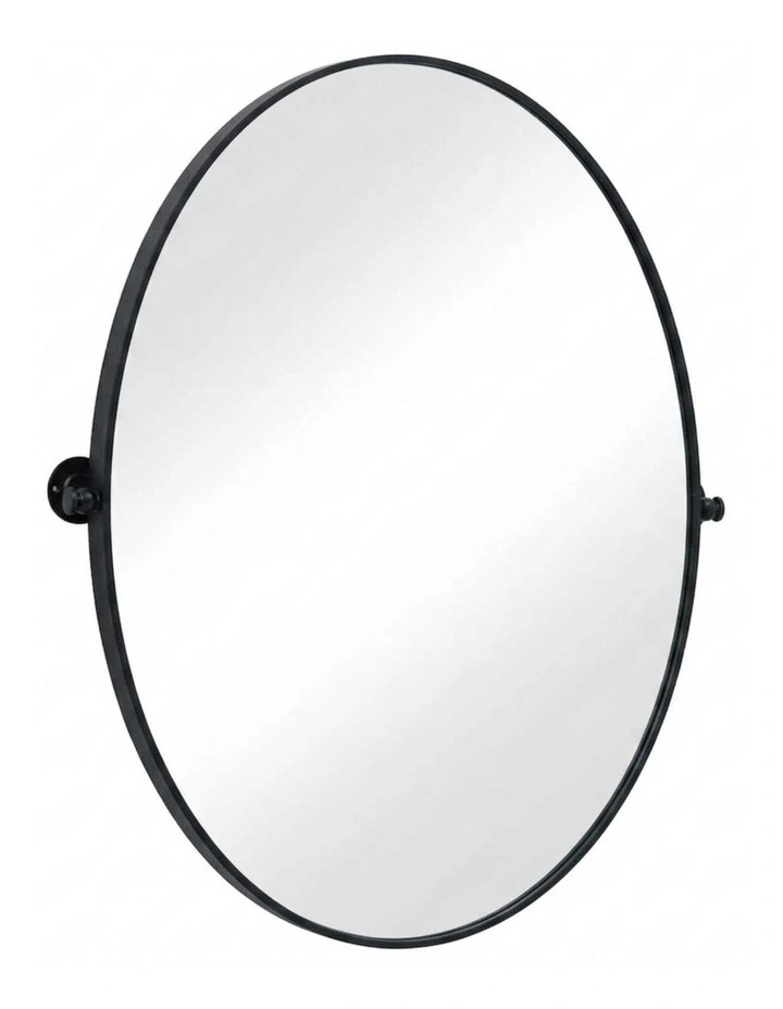 Black Oval Pivot Bathroom Mirror Adjustable Angle Wall Mounted Design image 1