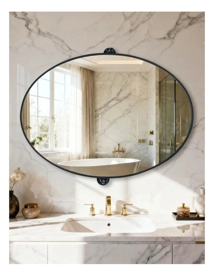 Black Oval Pivot Bathroom Mirror Adjustable Angle Wall Mounted Design image 3