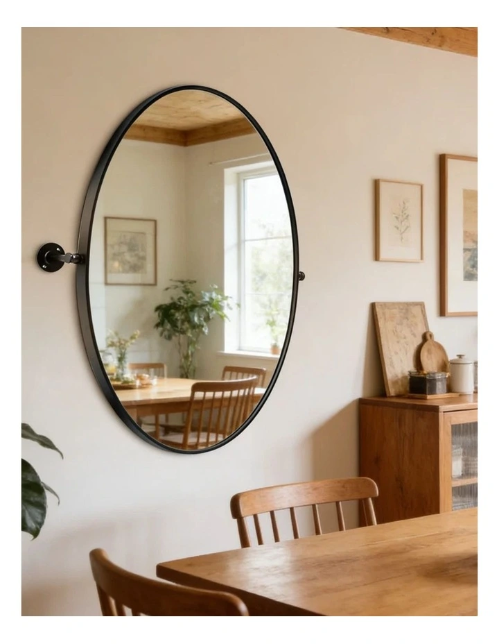 Black Oval Pivot Bathroom Mirror Adjustable Angle Wall Mounted Design image 4