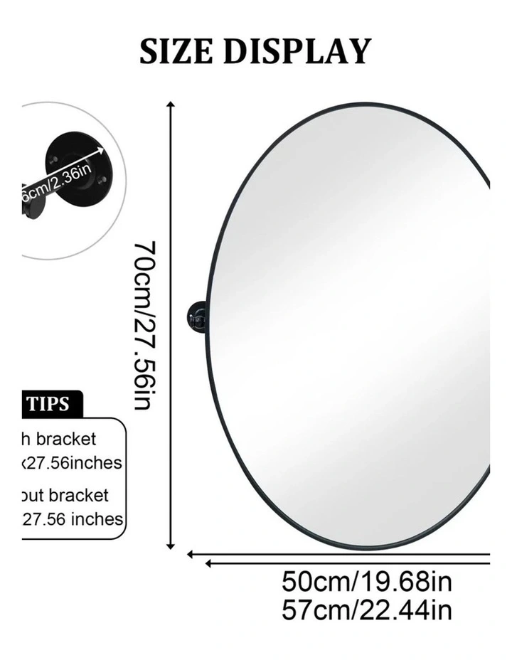 Black Oval Pivot Bathroom Mirror Adjustable Angle Wall Mounted Design image 5