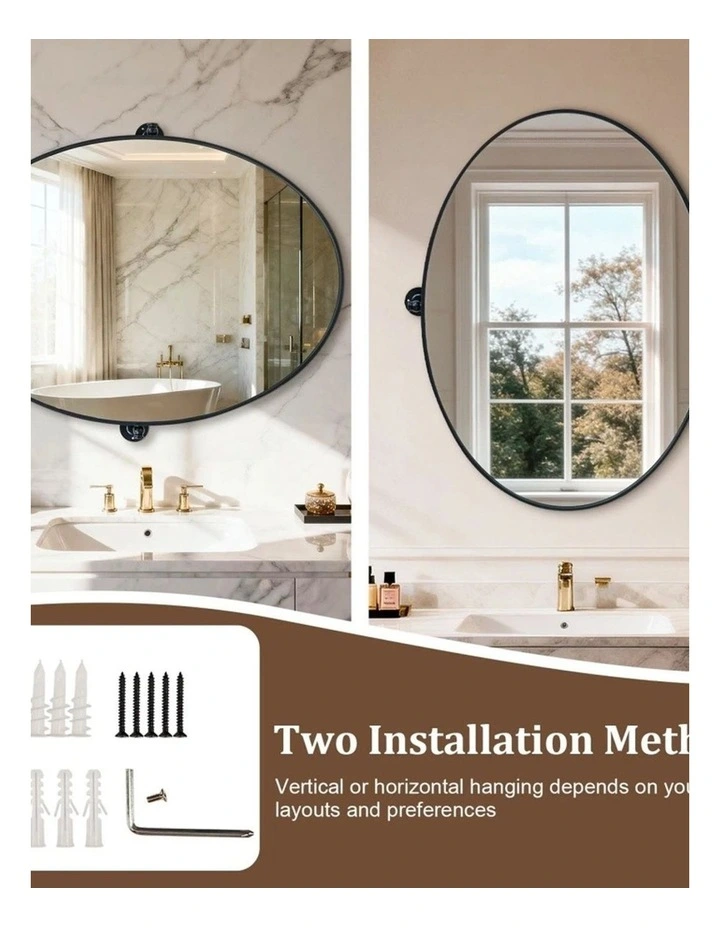 Black Oval Pivot Bathroom Mirror Adjustable Angle Wall Mounted Design image 6