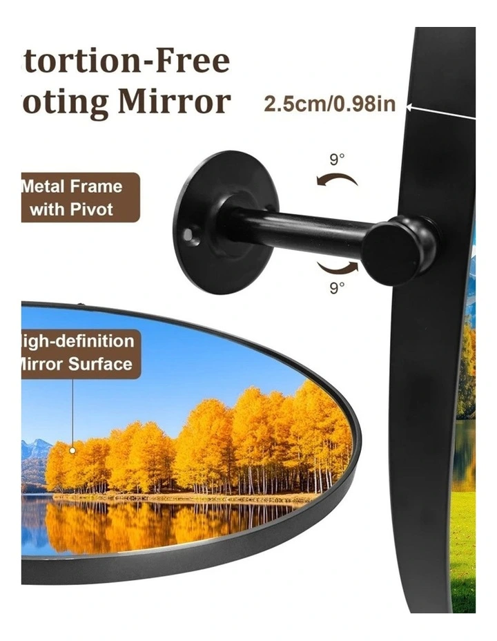 Black Oval Pivot Bathroom Mirror Adjustable Angle Wall Mounted Design image 7