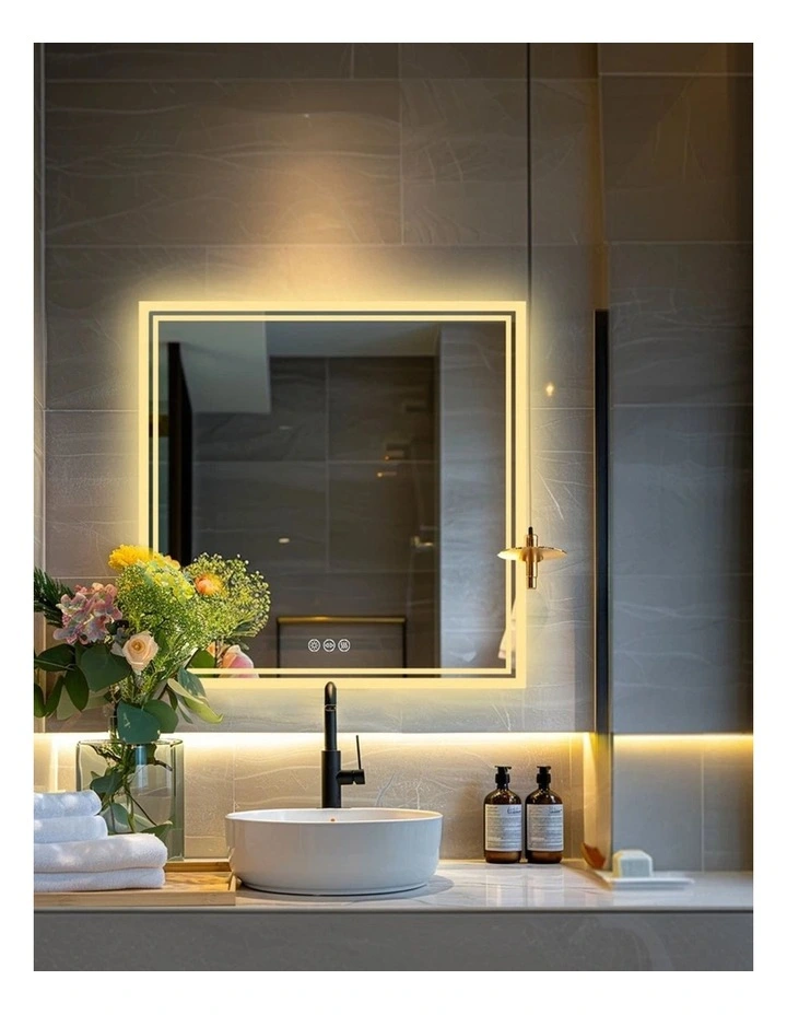 80x80cm Silver LED Bathroom Mirror With Backlit Anti-Fog Feature image 3