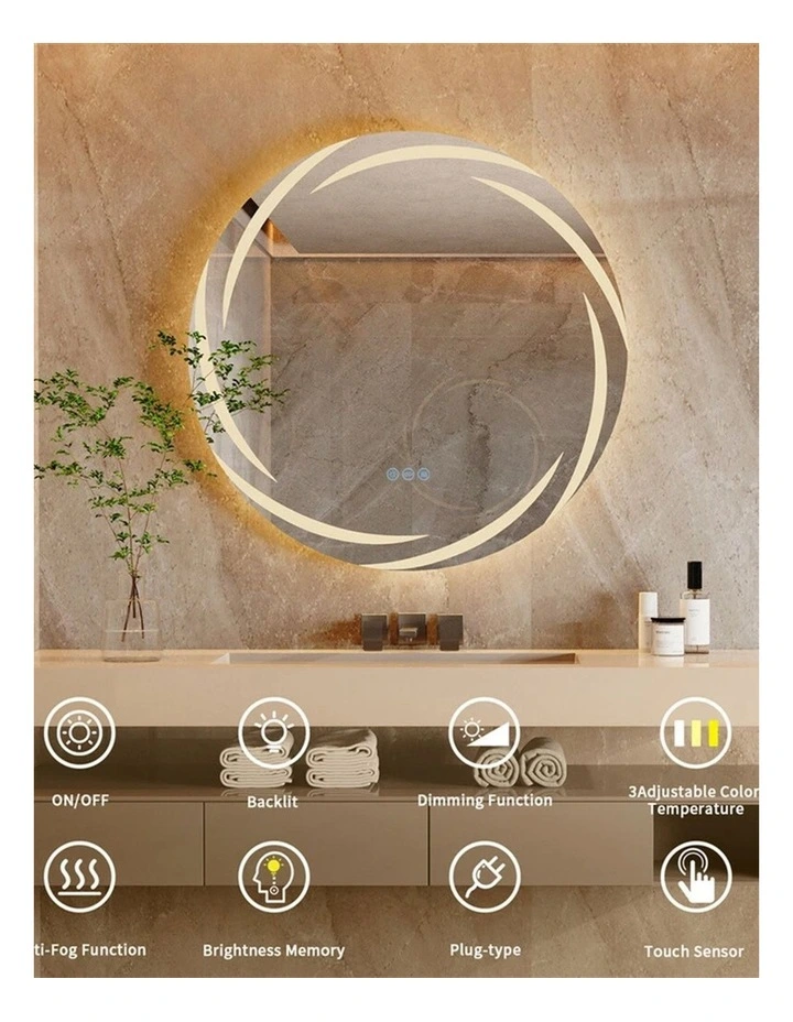60cm Silver Round LED Bathroom Mirror With Anti-Fog Backlit Design image 5