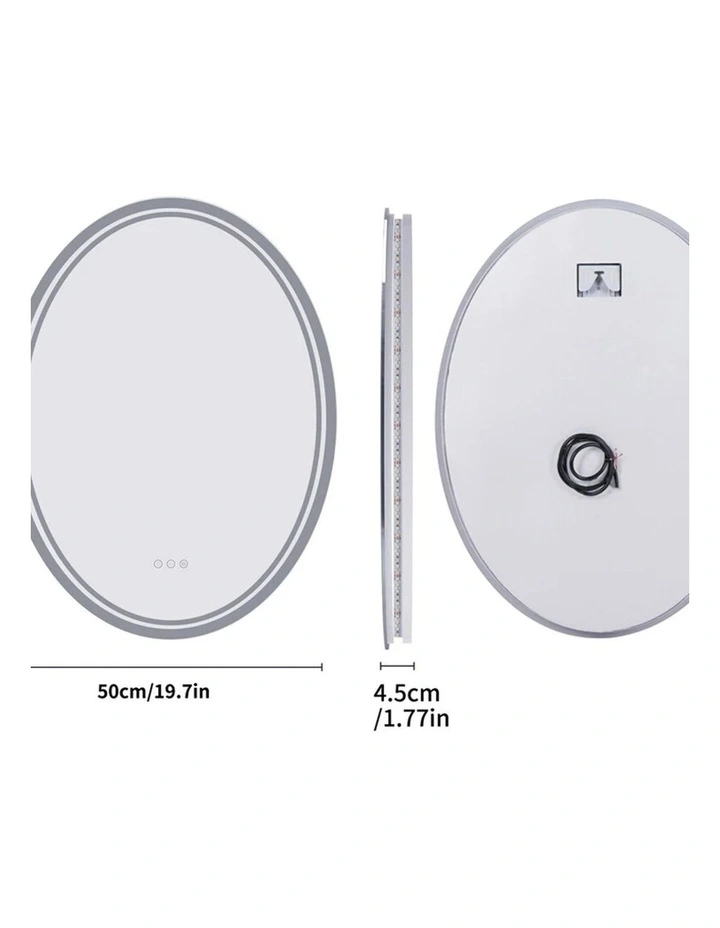 Silver Oval Led Bathroom Mirror Anti Fog Dimmable Backlit Wall Design image 5