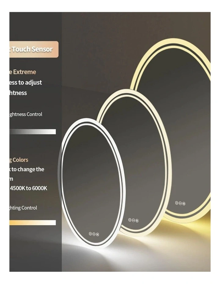 Silver Oval Led Bathroom Mirror Anti Fog Dimmable Backlit Wall Design image 6