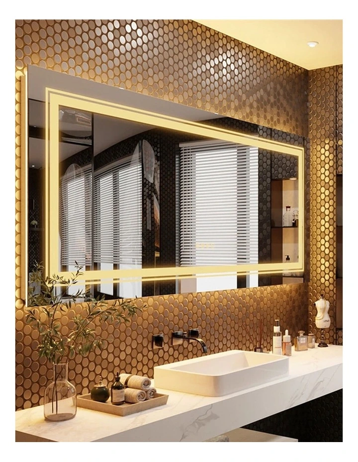 Silver Rectangular LED Mirror Front Backlit Anti Fog Bathroom Vanity image 4