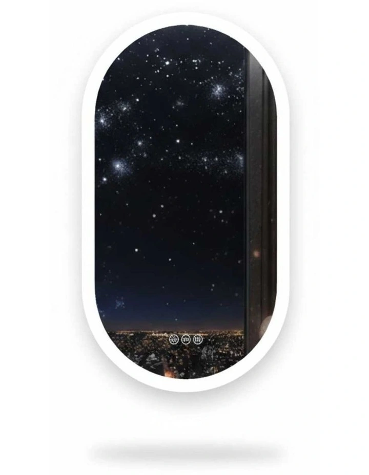 Silver LED Bathroom Mirror Dimmable Anti Fog HD Reflection Design image 1
